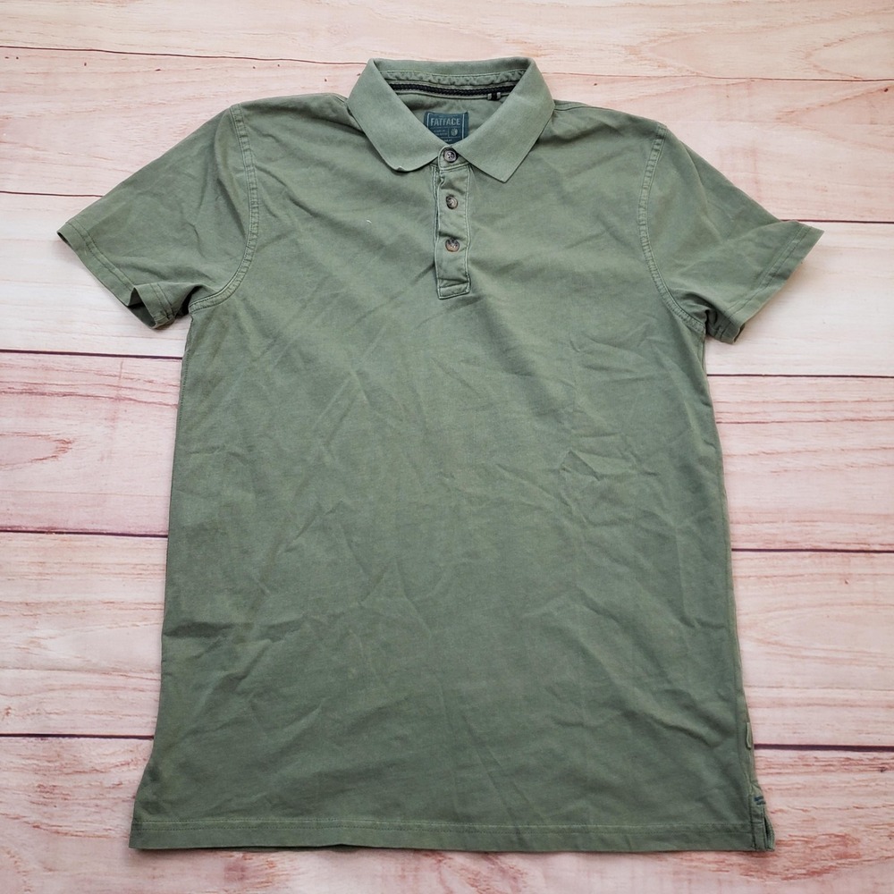 Fat Face Polo Shirt Mens Small‎ Green Washed Cotton Short Sleeve Casual Jersey